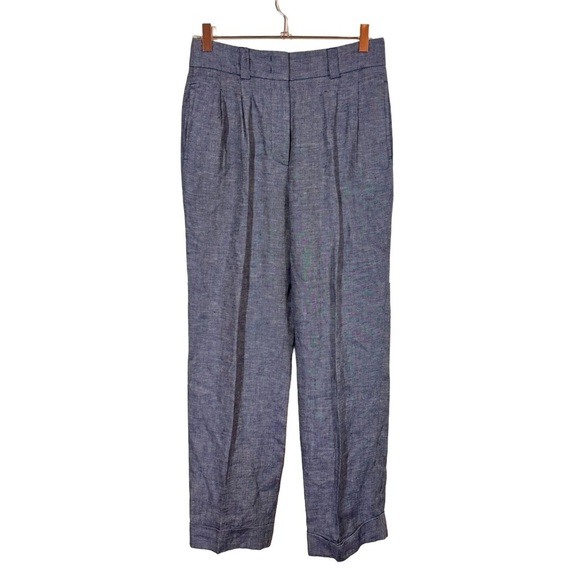 PESERICO Tailored 100% Linen Wide Leg Pleated Cuffed Trousers - Picture 6 of 13